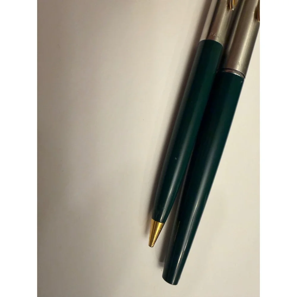 Parker Fountain Pen and Ballpoint Pen Set Deep Green Gold Trim‎ Vintage 1960's